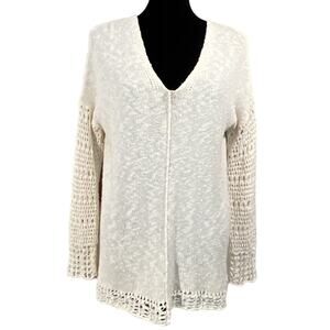 Lucky Brand Delicate Open-Knit Chunky Textured Popover Sweater Cream Size Medium